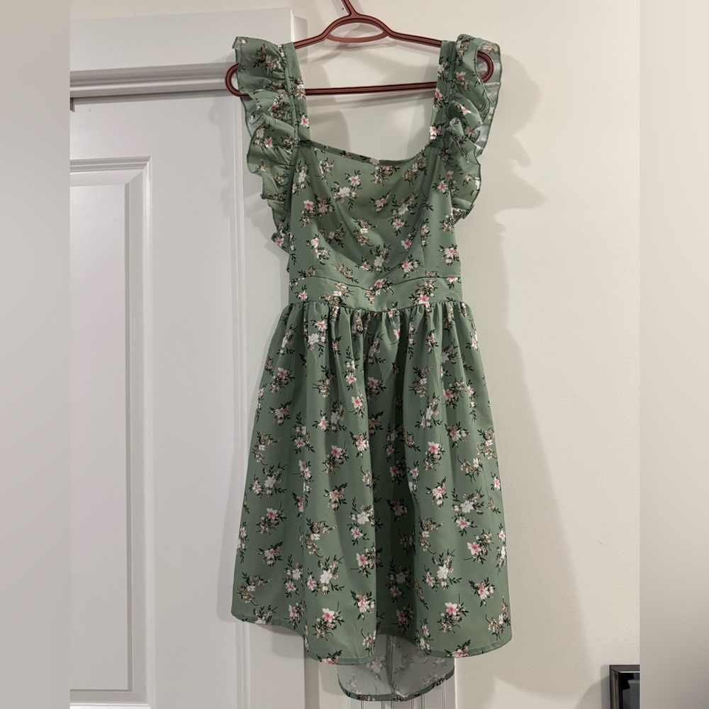 SHEIN Green Floral backless Dress